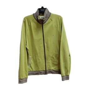 Penquin Jacket Mens Size L Lime Green High Collar Contrasting Cuffs Preppy Zip